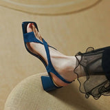 Purpdrank  Footwear Square Heels Women's Shoes Beach Sandals for Woman One Word Summer Blue Medium New Breathable Fashion Vip Sale F H