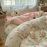 Purpdrank   Cotton and Linen Printing Bedding Set Cartoon Skin-Friendly All-Season Bedclothes Soft Single Quilt Cover Kit with Fitted Sheet