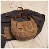 Purpdrank  Fashionable Rattan Handmade Shoulder Bag Solid Color Adjustable Shoulder Strap Crossbody Bag Versatile Women's Bag