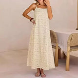 Purpdrank  Beach Casual Spaghrtti Strap Long Dress Women Summer Elegant Sleeveless Backless Lace Maxi Dresses Casual