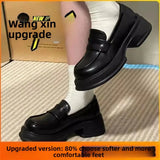 Purpdrank  Women's Retro British Style Black Leather Shoes 34-46 Large Size Uniform Single Shoes Thick Bottom Flat Heels round Toe