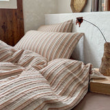 Purpdrank  Brown Stripe Bedding Set simple style For adults kids Brown pink Bed Sheet With Pillowcases 100% Cotton King Queen Full size