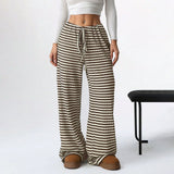 Purpdrank  Women's Fashion Casual Striped Elastic Waistband Drawstring Straight Leg Pants Classic Soft Daily Versatile Comfy Trousers