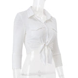 Purpdrank  Summer and Autumn Women's College Style Sweet Lapel Single-breasted Cardigan Slim-fit Shirt Women