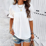 Purpdrank  Summer Women's T-shirt Lace Collar Female Short Sleeve Tops Solid Color Hollow Out Lady's Blouse Women's Bottoming Shirt