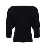 Purpdrank  V-Neck Long Sleeve Knitwear Autumn Fashion Women's Waist Cinching Versatile Casual Lazy Style Batwing Sleeve Black Elegant Tops