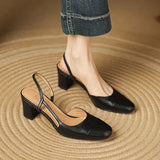 Purpdrank  New Summer Party Genuine Leather Sandals 6cm High Heel Women Shoes Retro Round Toe High Heels Shoes Slingback Office Daily