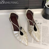 Purpdrank  Designer New 2025 Women Heeled Sandals Sexy Ponited Toe Chunky Shoes Summer Dress Party Luxury Woman Brand Pumps Sandalias Mujer
