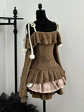 Purpdrank  Autumn Winter Sweet Lolita Women New 2 Piece Set Design Slash Neck Cute Bow Tops + Plaid Cake Skirt Female Korean Kawaii Clothes