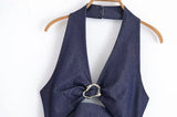 Purpdrank  Denim Dress Summer 2025 New Fashion Slim V-neck Hanging Neck Elegant Long Dress Women Street Holiday Chic Youth Party Dress