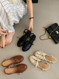 Purpdrank  Retro Hollow Lace-up Low Heel Pumps Women Fashion Roman Style Brand Designer Shoes Comfortable Round Toe Back Strap Casual Shoes