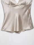 Purpdrank  Backless Suspenders Heart Shaped Collar Satin Textured Top Women's Summer Gentle Temperament Solid Color Self Cultivation Sling