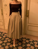 Purpdrank  Vintage Women's Pleated Skirts 2025 New Spring Summer Korea Style High Waist Solid Straight A-line Midi Skirts Female