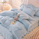 Purpdrank  Purple Bedding Sets Kawaii Seersucker Bed Sheet Pillowcase Fashion Girl Princess Duvet Cover Set 4 Pieces Cute Home Decoration