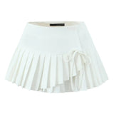 Purpdrank  Y2K Style Cool Girl Cross Slit Asymmetrical Pleated Mini Skirts Women Side Zipper Low Waist Sports Skirts Gray Black White