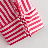 Purpdrank  Spring New Women's Fashion Style Casual Versatile Curled Cuff Stripe Loose Shirt Top