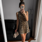 Purpdrank  Spring New Women's Style Slim Fit Versatile Animal Print Round Neck Sleeveless Mini Dress