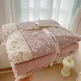 Purpdrank  Double Layer Yarn Bedding Set Print Floral Four Pieces Set Soft Comfortable Duvet Cover Bed Sheet With Pillowcases Home Textiles