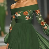 Purpdrank  Elegant Boho Long Sleeve Dress Sexy Backless Print High Waist Woman Dress Autumn Strapless Lace Up Prom Dresses