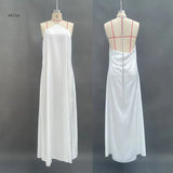Purpdrank  Sexy Satin Ribbon Party Dress Women Elegant Halter Backless Off Shoulder Sleeveless Maxi Dresses Summer Side Split Long Dress