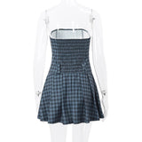 Purpdrank  Summer Tube Dress y2k Women Plaid Print Off Shoulder Strapless Sleeveless A Line Mini Dress Going Out Party Dresses