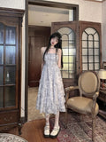 Purpdrank  Sleeveless Printed Camisole dress Summer Casual Long Princess Dress Slim Ruffles Women Party Dress Vacation