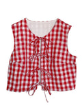 Purpdrank  Women Tie Front Crop Tank Tops Casual Summer Plaid Print Reversible Vest Sleeveless Shirt Aesthetic Clothes for Streetwear