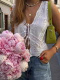 Purpdrank  Boho Inspired white cotton shirt women sleeveless tied closure summer beach top new sexy women blouse shirt