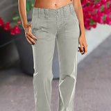 Purpdrank  Women's Fashion Denim Trousers Straight-Leg Double Button Detail Style Women's Clothing