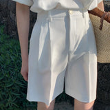 Purpdrank  Summer High Waist Elegant Women's Shorts 2025 New Solid Single Button Casual Loose Office Wide Leg Half Pants Female