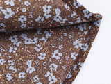 Purpdrank  Women Black Floral Print Flare Long Sleeve Chiffon Dress Stand Collar Slit Backless Ruffles Hem Mini Shirt Dresses Robe