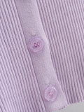 Purpdrank  CHIC Retro Knitting Single Breasted Button Lapel Cardigan Sweater Woman Stripe line Long Sleeve Jumper Knitted Knitwear