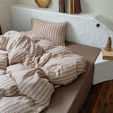 Purpdrank  Brown Stripe Bedding Set simple style For adults kids Brown pink Bed Sheet With Pillowcases 100% Cotton King Queen Full size