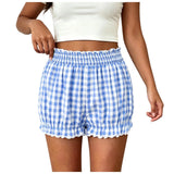 Purpdrank  Women Plaid Ruffle Bloomers Shorts Elastic High Waist Bavarian Oktoberfest Beer Festival Dirndl Bottom Casual Gingham Short Pant