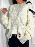 Purpdrank  Sexy Hole Hollow Out Tassel Crochet Cropped Sweater Women 2025 Autumn Winter Long Sleeve Buckle Belts Knitted Pullovers Female