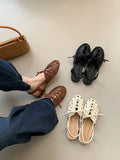Purpdrank  Retro Hollow Lace-up Low Heel Pumps Women Fashion Roman Style Brand Designer Shoes Comfortable Round Toe Back Strap Casual Shoes
