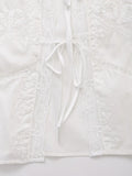 Purpdrank   Summer White Embroidery Flower Spliced Lace Sleeveless Tank Women Lacing Up Bow Front Loose Tank Top Crop Tops