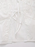 Purpdrank  Summer White Embroidery Flower Spliced Lace Sleeveless Tank Women Lacing Up Bow Front Loose Tank Top Crop Tops