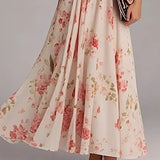 Purpdrank  Spring Women V Neck Floral Print Long Sleeve Party Dress Ladies Commute A-Line Pullover Pleated Dress