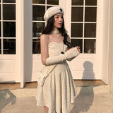 Purpdrank  Sweet Halter Neck Mini Dress Women Korean Chic Sexy Backless A Line Dress Female High Waist Elegant Party Night Vestido New