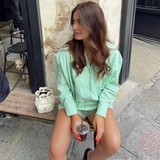 Purpdrank  autumn new women's clothing fashion temperament slim fit commuting versatile striped printed shirt top shorts set
