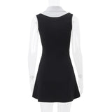 Purpdrank  y2k Mini Dress Women Summer Contrast Color Patchwork Lapel Collar Sleeveless A Line Mini Dress Evening Party Dresses