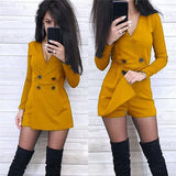Purpdrank  V-neck Long Sleeve Women's Playsuit Front Split Double-breasted Wide Leg Short Jumpsuit Women Summer Skinny Casual Romper