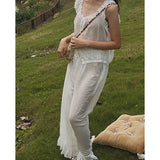 Purpdrank  100% Cotton Embroidered Fairy Pajama Set Retro French All Cotton Summer Thin Edition sleepwear women Sleeveless pants