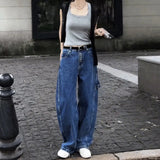 Purpdrank  High Waist Straight Leg Jeans Dad Style Loose Floor Length Wide Leg Pants Slimming Effect Pear Shape High Quality