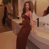Purpdrank  Sexy Hollow Out Sheath Maxi Dress Women Elegant Sleeveless Backless Strapless Ribbon Ruched Night Club Party Long Dress Sundress