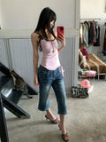 Purpdrank  American retro low-rise Spice Girl seven-point jeans women's summer loose design casual pants