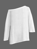 Purpdrank  Summer Spring Casual White T-shirts One-shoulder Long Sleeves Loose Simple Basic Tops Tee Shirts S-2XL