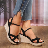 Purpdrank  new Fashion Wedge Sandals for Women Summer Casual Non-slip Peep Toe Platform Shoes Rubber Sole Buckle Elegant Heel Woman Sandale