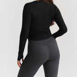 Purpdrank  Women Ballet Wrap Tops Bow Tie Front Long Sleeve Wrap V Neck Workout Shirts Slim Fit Pilates Wrap T-shirts Tees